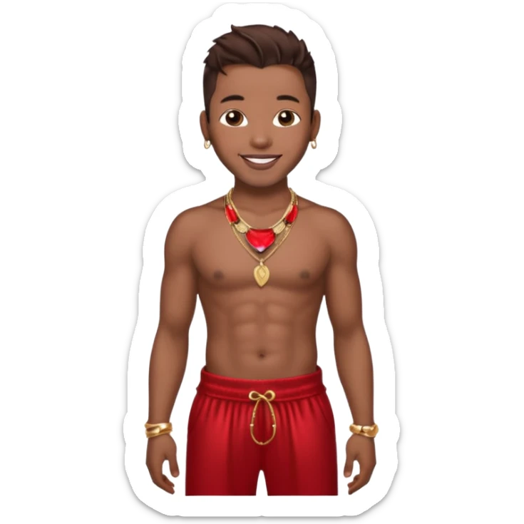 Bobby Brown, R&B Singer with dark brown hair, shirtless with necklace, metallic red harem pants  sticker
