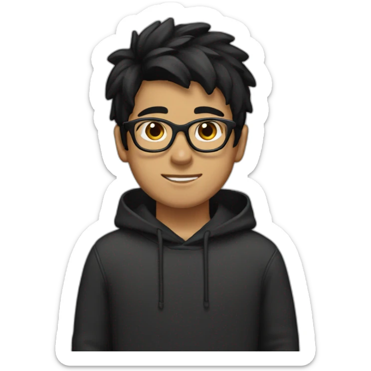 hispanic boy wearing glasses in a black hoodies with straight black hair with brown eye sticker