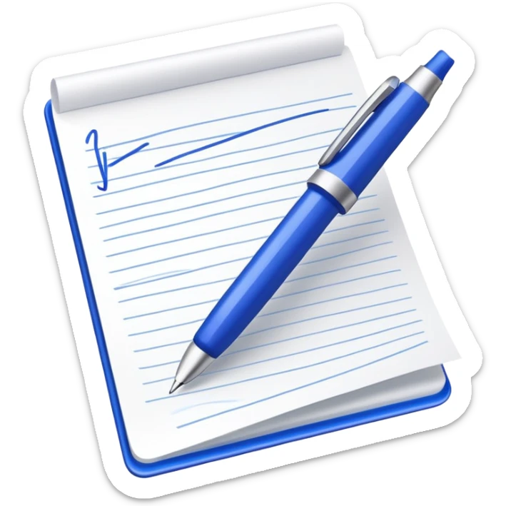 Close-up of a blue pen or pencil writing notes on a piece of paper. Minimalist, modern style, focusing on the writing action with clean lines sticker