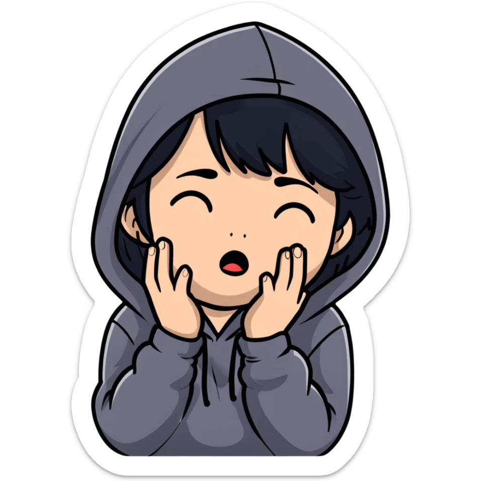 girl with black hair crying wearing a black hoodie sticker