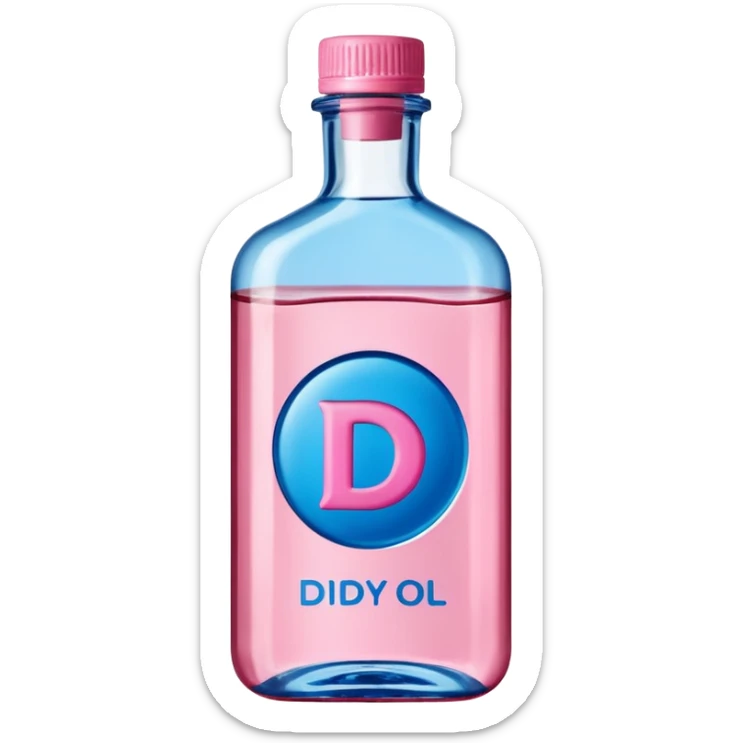 bottle of oil blue top pink outside with logo that says Diddy oil sticker