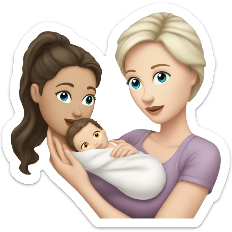 mom holding newborn baby girl with blue eyes white skin dark hair and white skin newborn white girl baby sticker