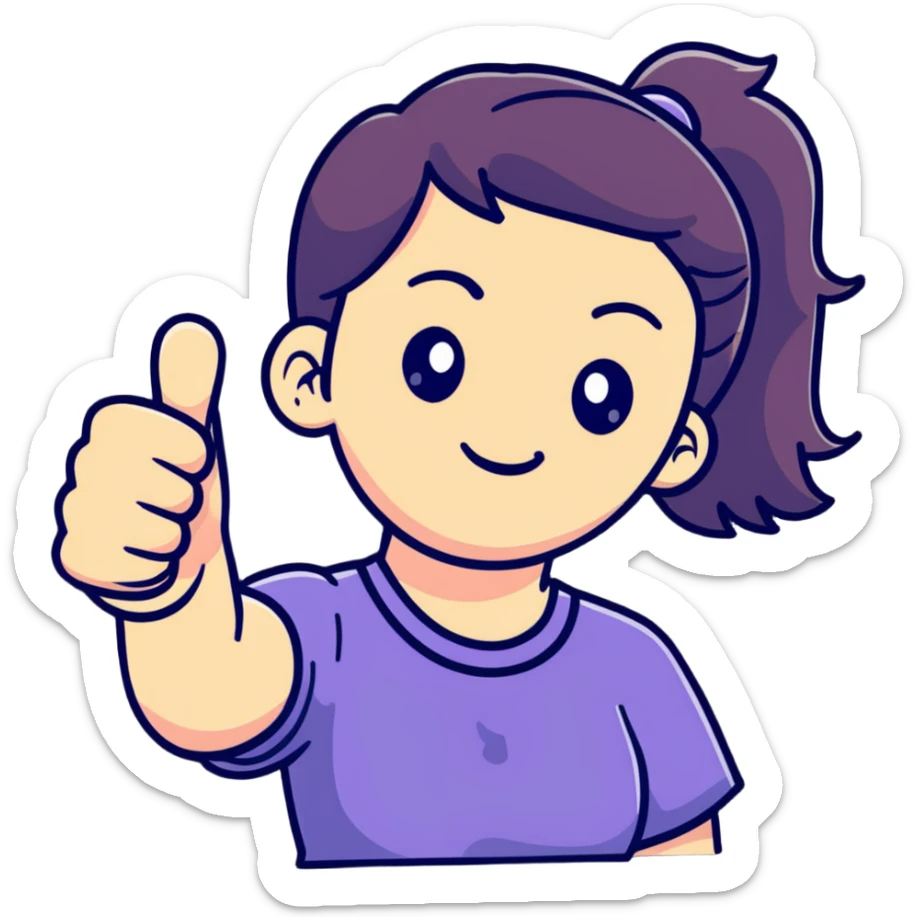 Girl with one hand giving thumbs up and the other hand giving thumbs down, showing mixed feelings sticker