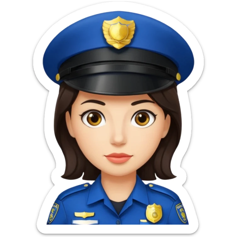 police woman with dark brown hair and bright skin sticker