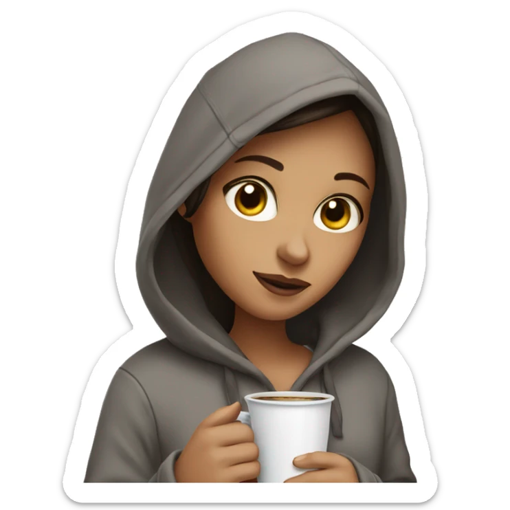 brunette Girl with a hoodie, holding her cup of coffee sticker