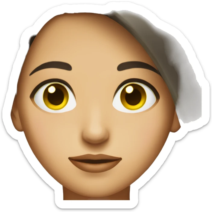 female face with dark brown hair and green yellow-ish eyes sticker
