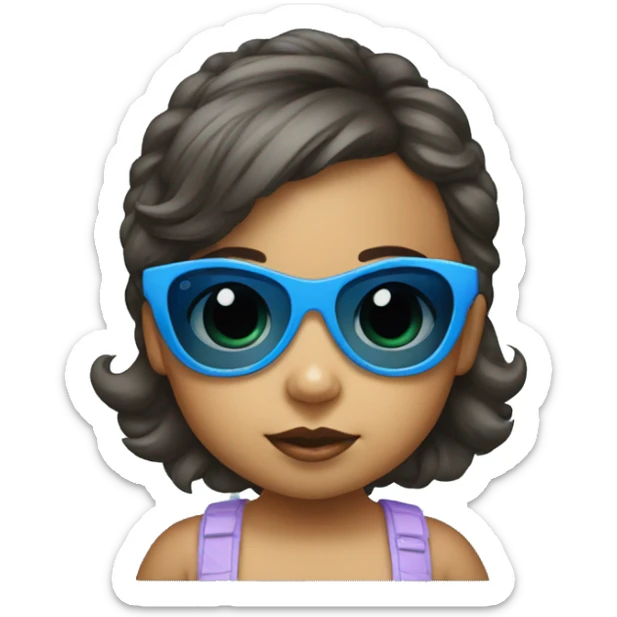 little baby girl with blue frame sunglasses and dark lens sticker