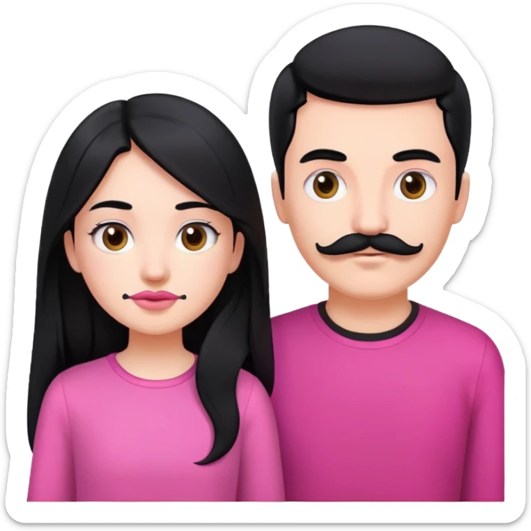 White couple, boy with a mustache and black hair, the girl with long black hair in pink clothes sticker