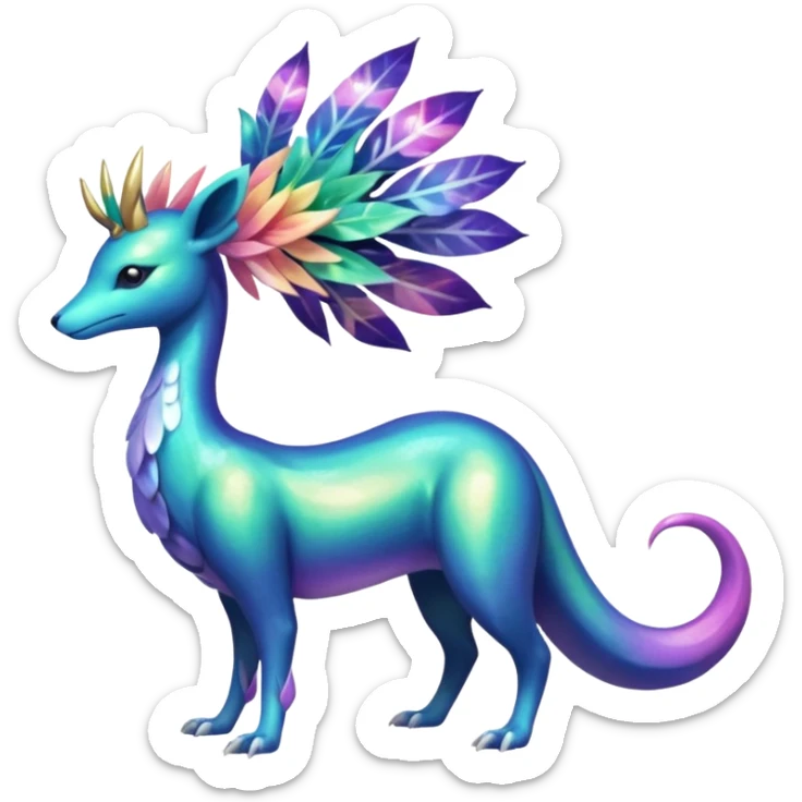 Shiny Exotic Tropical Iridescent Dusky Nightly Meganium-Amaura-Suicune-Fakémon-fusion-creature (full body) sticker