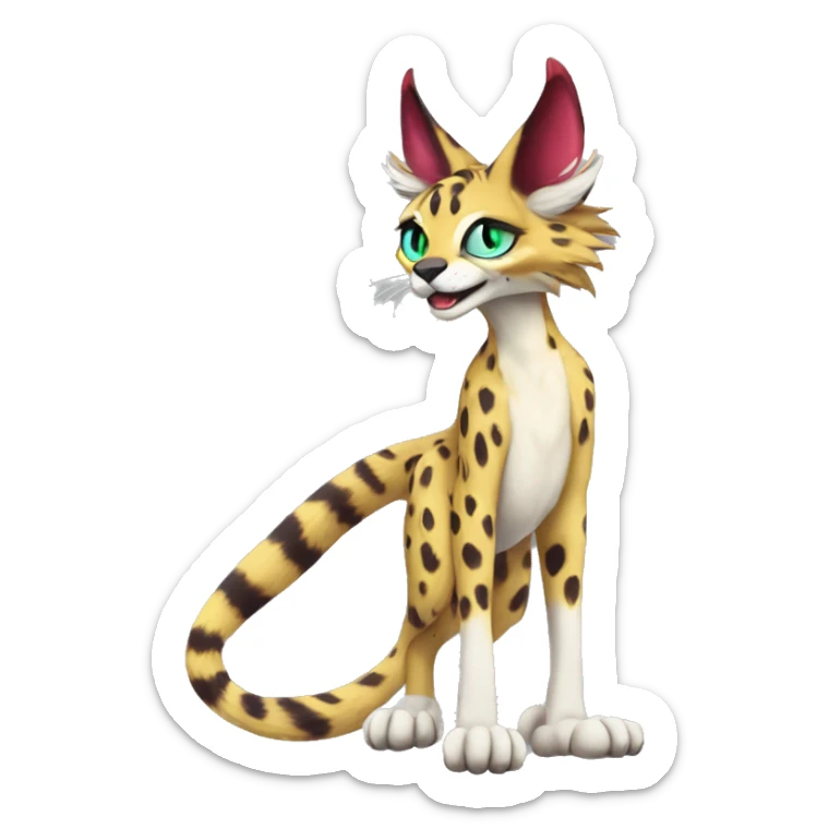 Anthro Epic Beautiful Handsome Pretty Colorful Sergal-Serval-Vernid full body sticker