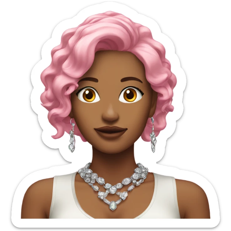 Female model with pink hair and with jewelry indoors sticker