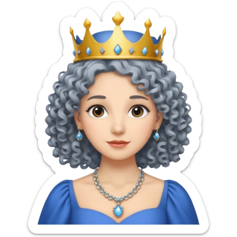 gray curly hair ladies with necklace and crown, with blue dress sticker