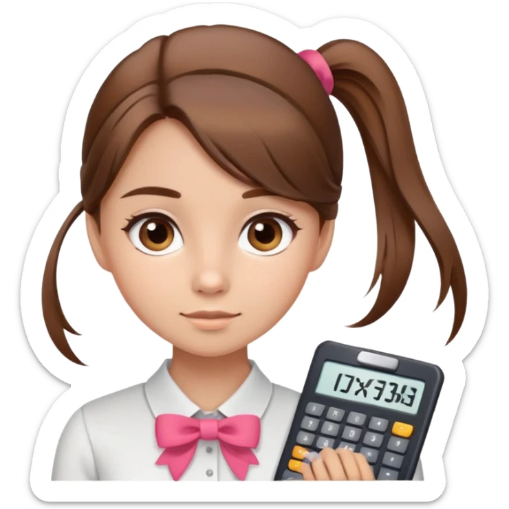 Cute girl in a ponytail brown hair and a bow in her hair  working in accountant  sticker
