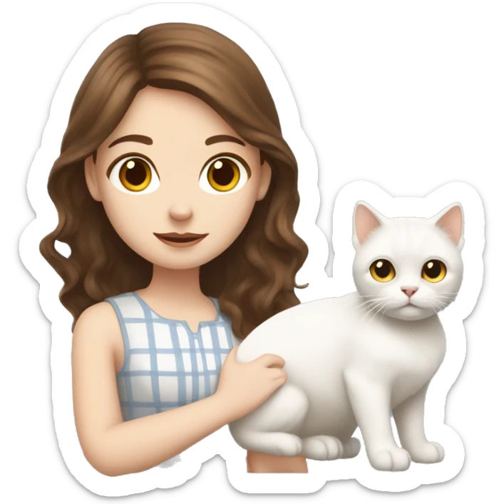 brown hair white skin girl with her white scottish cat sticker
