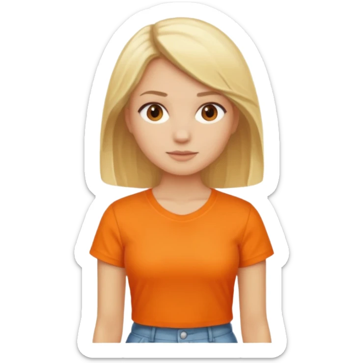 woman with blond hair standing showing full body with orange shirt sticker