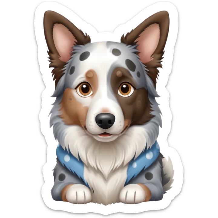A merle border collie dog sitting, with blue and gray spotted coat, alert ears, and friendly expression sticker