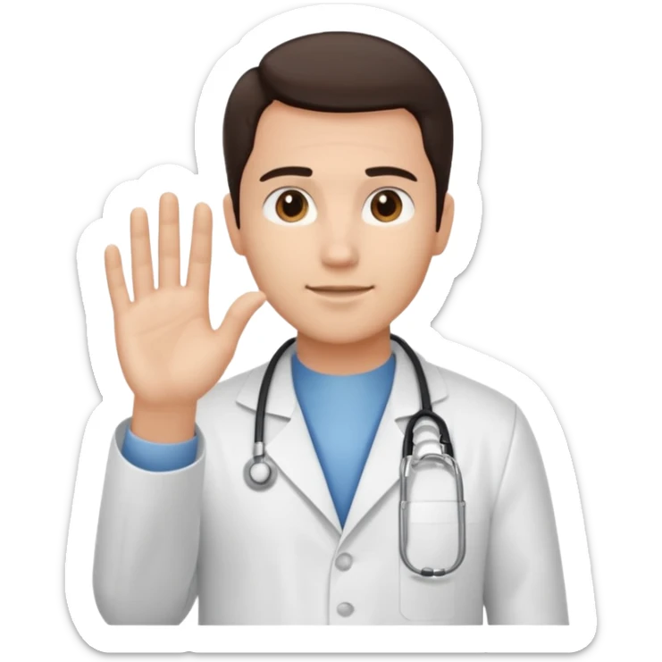 Radiografía de mano sostenida por un hombre con bata blanca  piel clara cabello café obscuro sticker