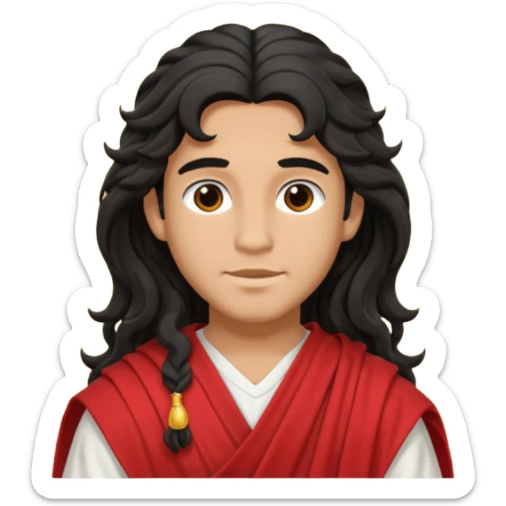 Adonis from Olympus Gods with long black wavy hair, red toga  sticker