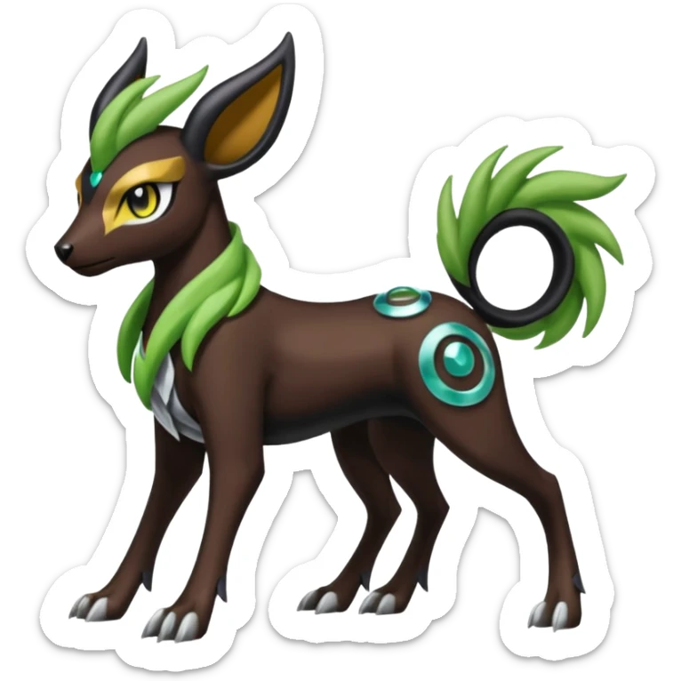 colorful shiny edgy cool badass Meloetta-Manectric-Zygarde-Houndoom-fusion-hybrid-Fakémon-creature, full body sticker