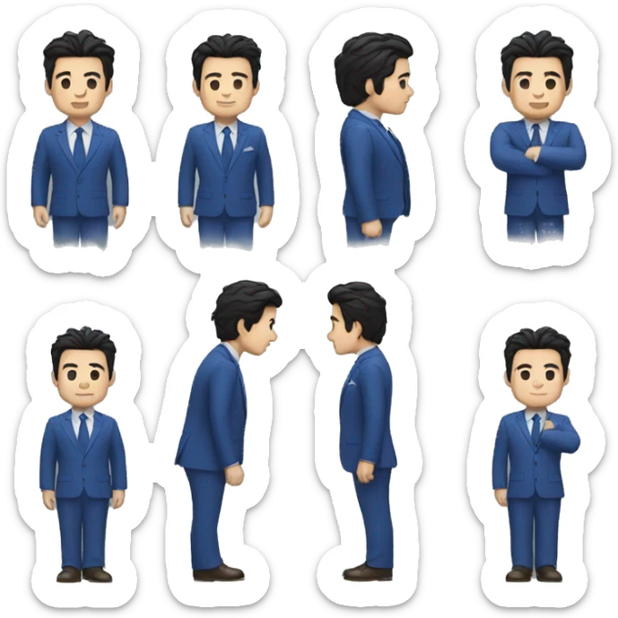 man wear blue suit, black hair, white skin, all body sticker
