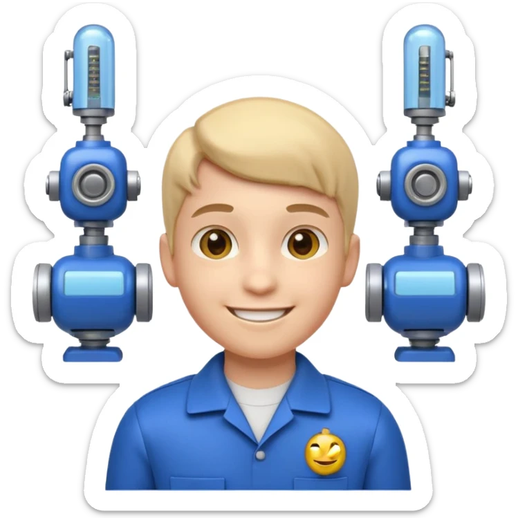 A 3D emoji with a Pixar style that the depicts a person who is learning to become a mechatronic as his highchool extended profile. He is a young boy in a highschool age. sticker
