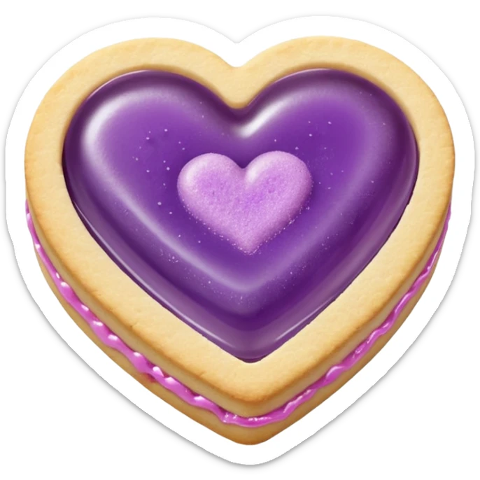 Realistic shortbread cookie in the shape of a heart with Pale Purple color jelly middle filling and sprinkled powder sugar on top. sticker