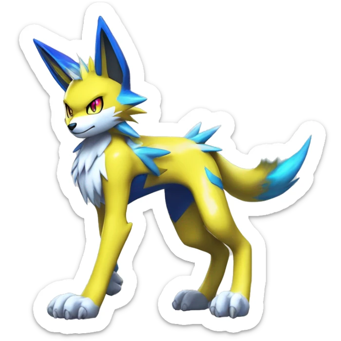 Shiny Colorful Anthro Edgy Cool Sonic-Zeraora-Renamon-Pokémon-Fakémon with neon markings Full Body Detailed High Quality  sticker