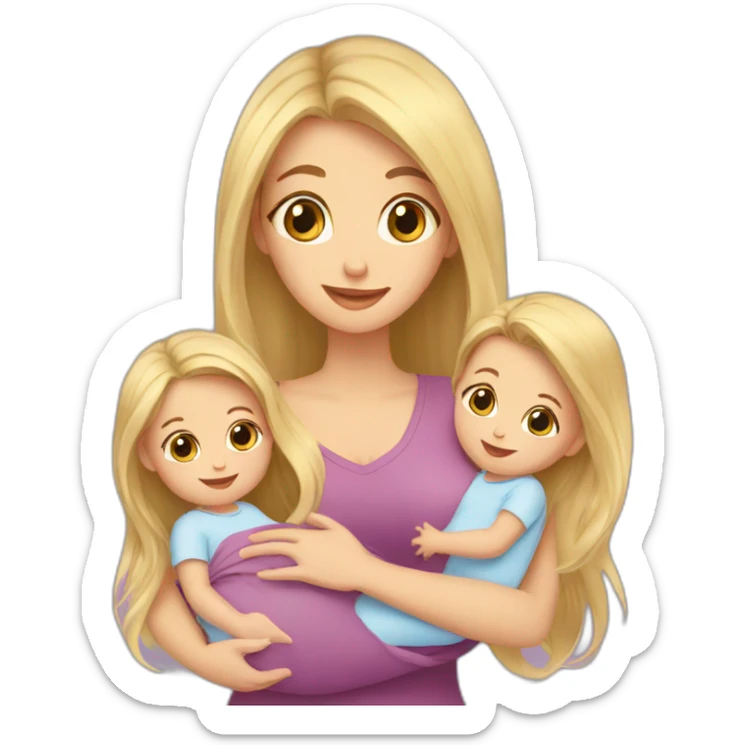 long hair blonde mother with 2 female newborns sticker