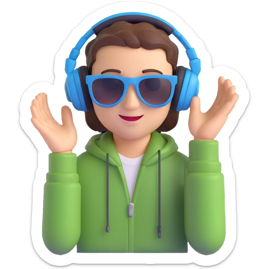 music producer wearing sunglasses and headphones, playful expression sticker