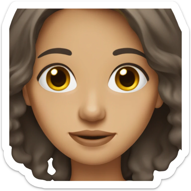 female with dark brown hair and brown eyes wavy long hair sticker