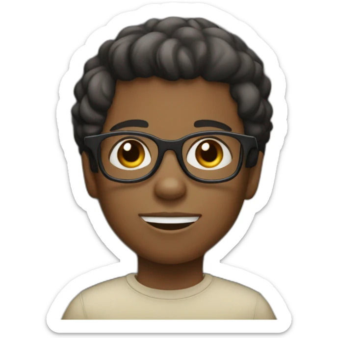 little black boy with little short hair upwards with black glasses sticker