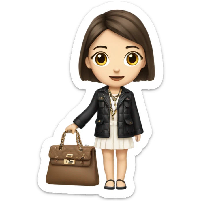 Realistic brown hair Chanel Asian Girl with Birkin bag and Chanel necklace sticker