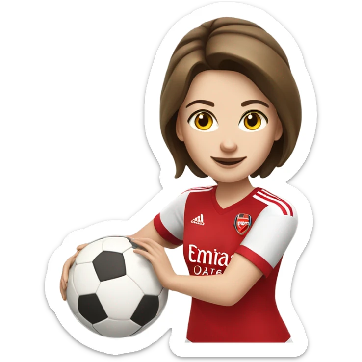 Pretty white woman in Arsenal jersey with short brown hair kicking a soccer ball sticker