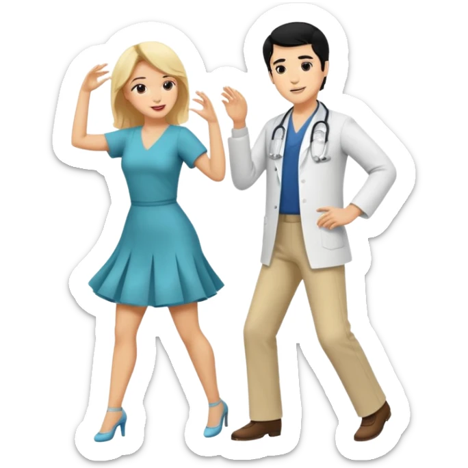 couple dancing full body a doctor black hair  woman blonde sticker