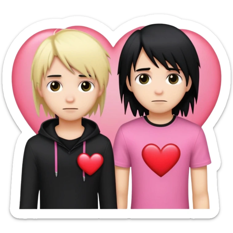 Emo boy Black clothes with long black emo hair long blonde girl pink clothes couple heart sticker