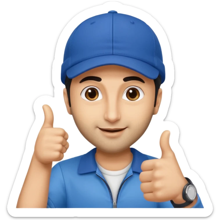 generate a pretty bratz emoji of ranbir kapoor wearing a blue cap and doing a thums up sticker