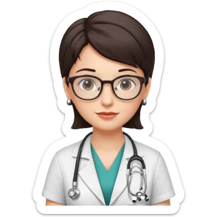 female doctor short dark brown hair with glasses and earings sticker