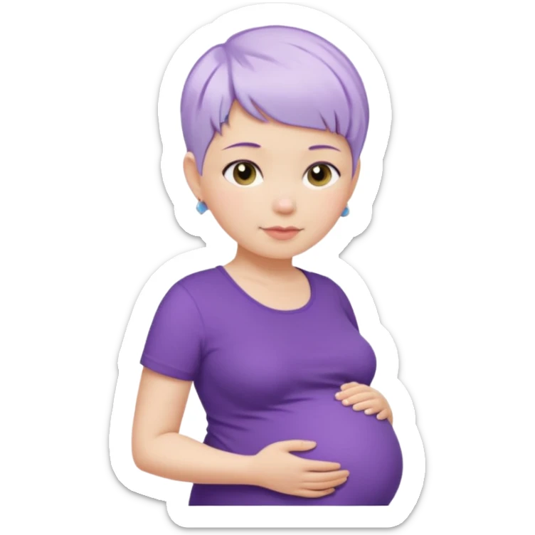 pregnant woman with purple shirt and short pixie cut WHITE hair. only show head, nech and abdomen sticker