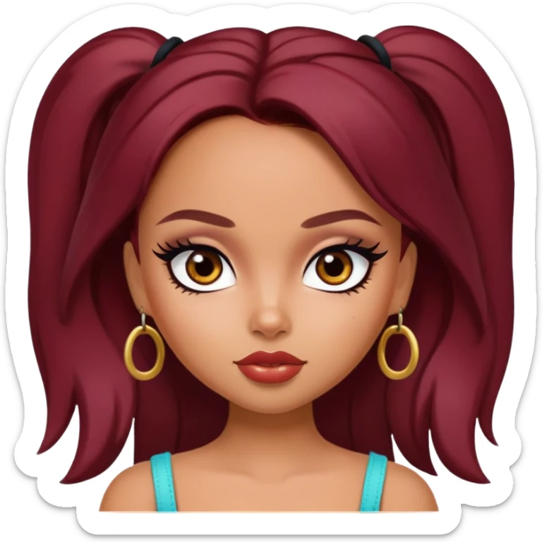 pretty bratz girl, latina, dark red hair,  brown eyes, black eyeliner, tan skin sticker