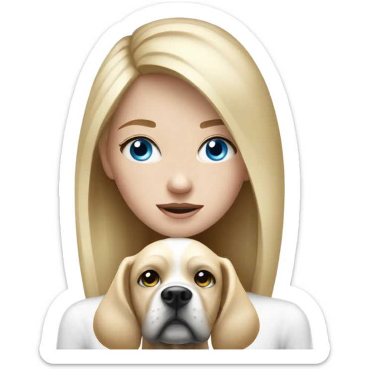 Blonde hair blue eyed girl with black and white face dog   sticker