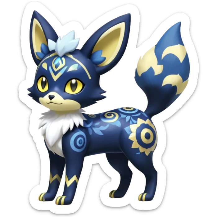 Shiny mExotic Colorfulj Excessive Mysterious Gothic Meowstic-Umbreon-Poochyena-Pokémon-Fakémon-hybrid-creature (full body) with pattern-markings with golden eyes sticker