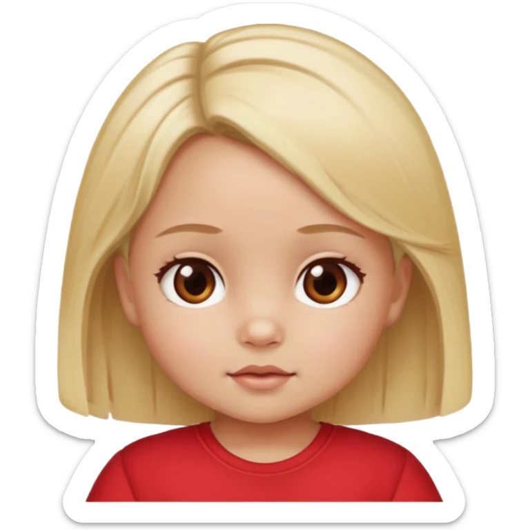 Create a girl with blonde hair, red top and brown eyes, and let her name be Lina, let it be a baby sticker
