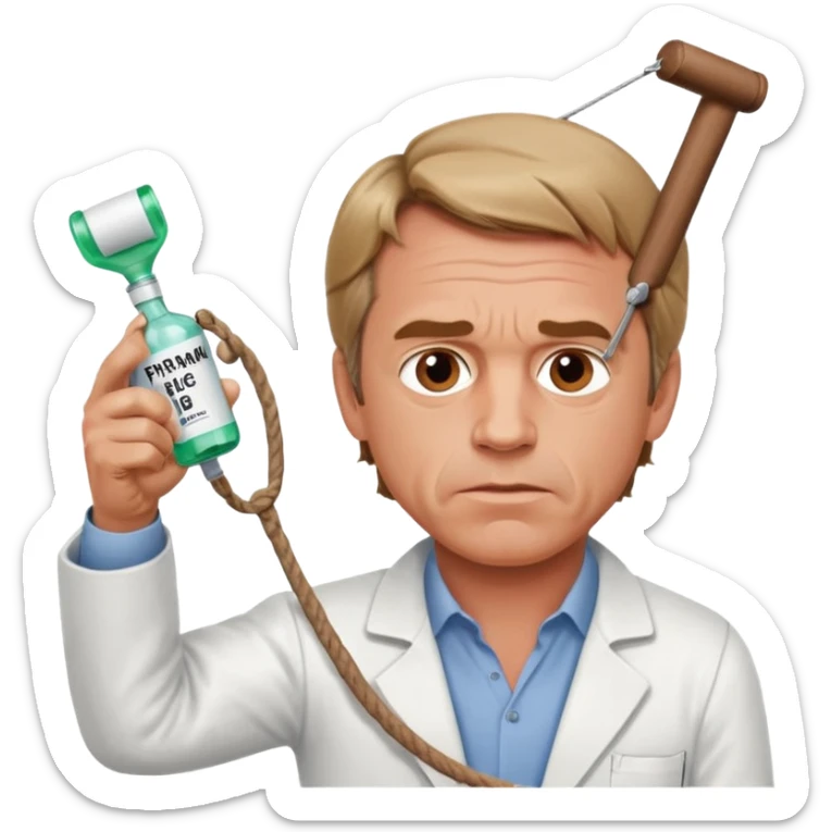 RFK Jr emoji with a slingshot aiming at a cartoonish medicine bottle labeled 'Big Pharma' sticker