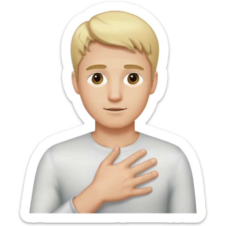 a blonde man put his one hand to the left of his chest sticker