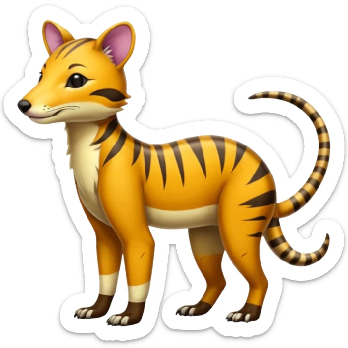 Colorful tropical exotic shiny beautiful fantasy-Thylacine-Vernid-Cacomistle-Oncilla-animal-Fakémon-hybrid-fursona (full body) sticker