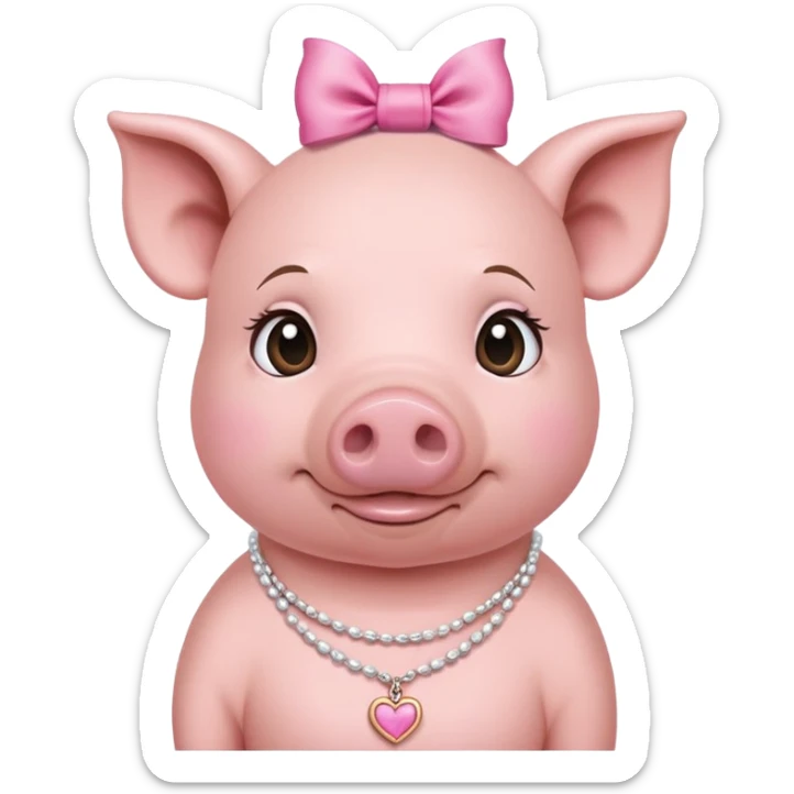 a pig with a pink ribbon on her head and a necklace around her neck and it says ADA sticker