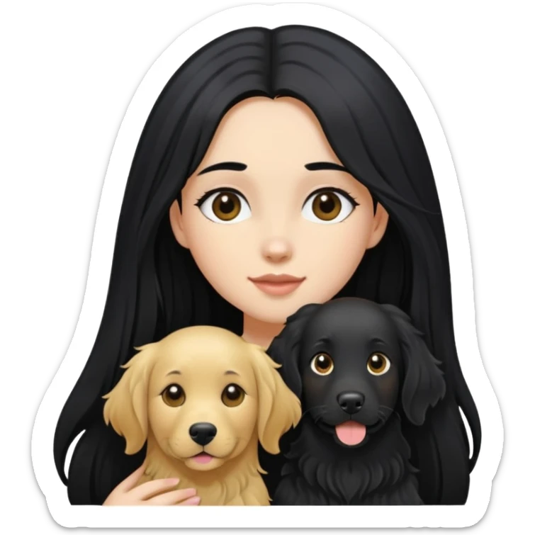 A girl with long black hair walking a black golden retriever sticker