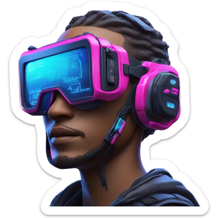3D Emoji of a techwear Futuristic streetwear metaverse high tech clothes. Pink and Blue neon READY PLAYER ONE matrix Cyberpunk sticker