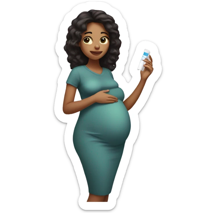 pregnant girl with dark hair holding pregnancy test in hand sticker