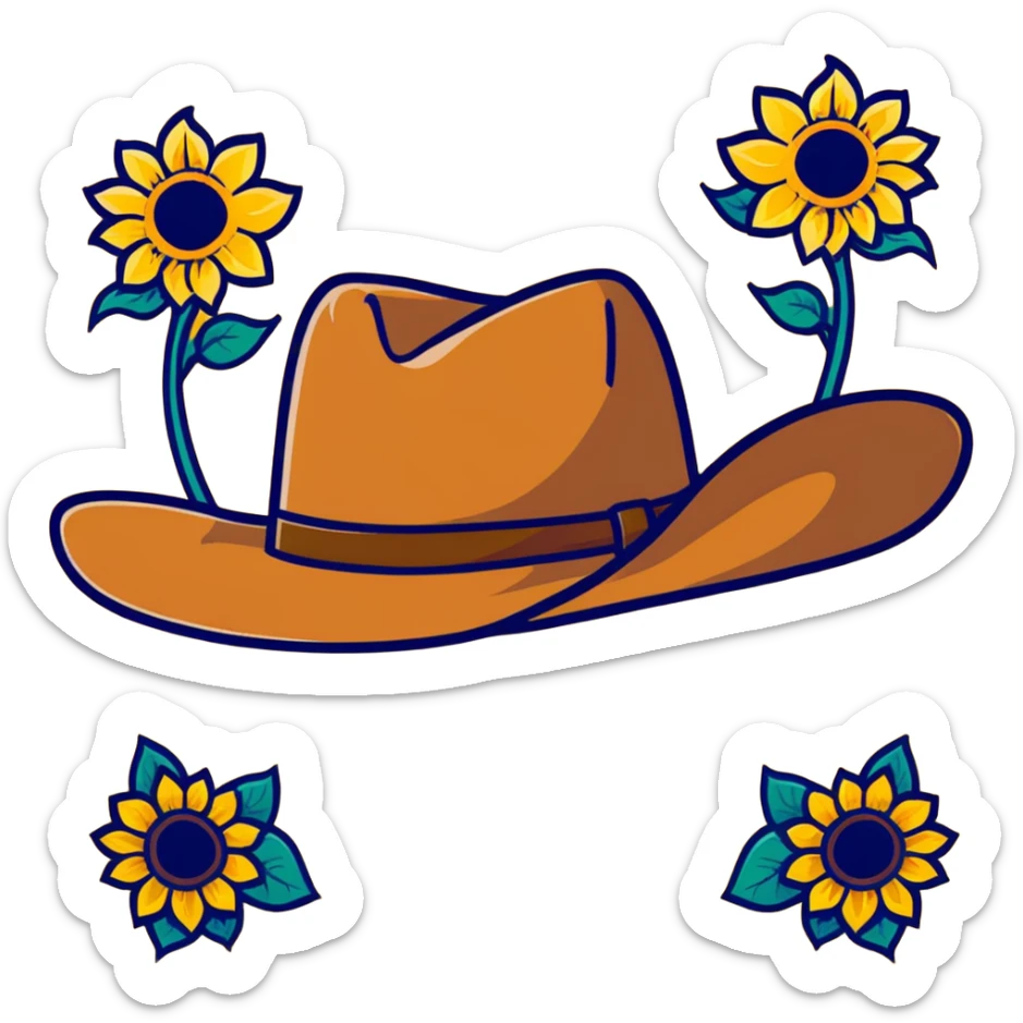 Cowgirl hat with sunflowers, western style hat with yellow flowers sticker